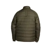 Campera puffer negra con cuello alto, cierre frontal completo y logo de Nike bordado en blanco en el pecho.