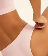 Bombacha bikini marrón de poliamida texturizada sin costuras.