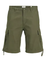 Short cargo color verde oliva, con corte relajado y cierre de cremallera.