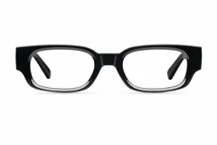Lentes con protección contra luz azul y UV400, con montura rectangular de color negro y cristales transparentes.