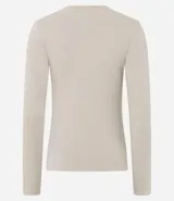 Blusa de manga larga con cuello redondo, confeccionada en algodón con un toque de elastano. Presenta un diseño básico, liso y ajustado al cuerpo.