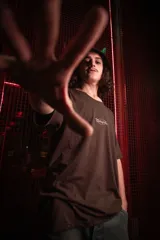 Remera marrón con estampado en la espalda de un teléfono rosa y la frase "Call me crazy, I will do it anyway".