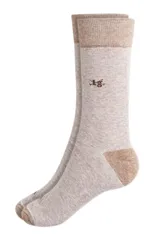 Par de medias de vestir color beige con puntera, talón y caña en color marrón.