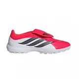 Championes de fútbol Adidas Predator League con lengüeta plegable, color fucsia, blanco y negro.