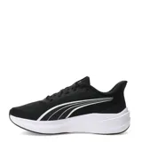 Championes deportivos Puma modelo Dasher Lite, color negro con detalles en blanco. Presentan un diseño de malla transpirable, cierre con cordones y suela de amortiguación blanca.