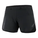 Short deportivo Salomon Sense Aero de 5 pulgadas, color negro, con diseño minimalista, aberturas laterales en el dobladillo y logotipo reflectante de la marca.