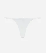 Bombacha tipo colaless confeccionada en encaje floral con laterales finos ajustables y detalle de pequeña moña en la parte frontal.