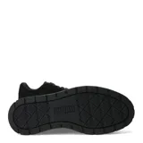 Championes urbanos Puma modelo Karmen II, color negro, con diseño de plataforma alta y suela texturizada. Confeccionados en gamuza con cordones al tono y logo de la marca en el lateral.