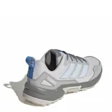 Championes Adidas Terrex Eastrail 3 de mujer, diseñados para trekking y senderismo, en color gris con detalles en celeste y azul. Capellada de malla transpirable con refuerzos sintéticos, mediasuela de EVA y suela Traxion de gran agarre.