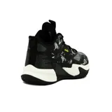 Championes de básquet Avia negros con estampado abstracto en blanco y amarillo.