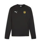 Buzo deportivo Puma Train Sweat de hombre, color negro, de manga larga con logo Puma en blanco en el pecho y escudo del Club Atlético Peñarol en amarillo.