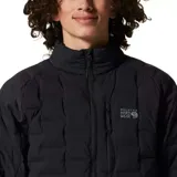 Campera puffer negra para hombre con tecnología Stretchdown™, diseñada con una tela elástica que integra bolsillos de aislamiento de plumón. Cuenta con cierre frontal bidireccional, bolsillos con cremallera en el pecho y laterales, puños elásticos y dobladillo ajustable.