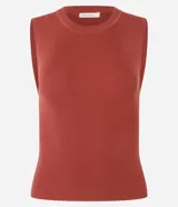 Blusa sin mangas de punto canelado negro, con cuello redondo y diseño ajustado al cuerpo.
