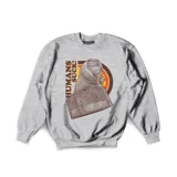 Buzo gris de cuello redondo con estampado frontal que muestra al personaje E.T. dentro de una caja con la frase Humans Suck.