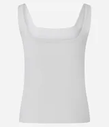 Blusa de tejido rib color bordó, con escote cuadrado y tirantes anchos.