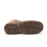 Bota de seguridad Caterpillar modelo Tess St, color marrón, confeccionada en cuero con puntera de acero. Presenta cordones al tono, cuello acolchado con forro de felpa y suela de goma antideslizante con relieve.