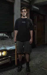 Remera negra de algodón con corte holgado y texto estampado en blanco en el pecho que dice "Au revoir, shoshanna!".