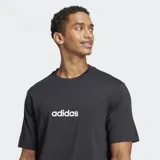 Remera Adidas Essentials Linear Single negra de corte clásico con cuello redondo y logo blanco estampado en el pecho.