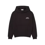Buzo canguro Lacoste de algodón con capucha, color negro, con bolsillo frontal tipo canguro y logo de la marca estampado en el pecho.
