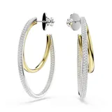 Par de aros de aro Swarovski Hyperbola, con aro interno dorado y aro externo plateado con incrustaciones de cristales blancos. Cierre con tuerca a presión.