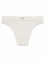 Vedetina de algodón melange color beige con detalles de encaje en los bordes y etiqueta con logo de la marca en la cintura.
