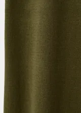 Pantalón de punto fino verde militar, de diseño recto, largo y tiro medio, con cintura elástica sin cierre.