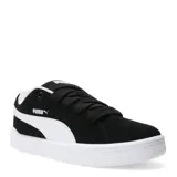 Championes urbanos Puma modelo Park Life Style Easy SD, de corte bajo, confeccionados en gamuza negra con la clásica franja lateral en blanco y suela de goma blanca.