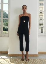 Top strapless de punto fino, con diseño recto y corte largo hasta la cadera.