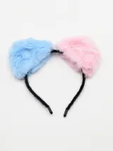 Vincha con orejas de peluche, una rosa y una celeste.