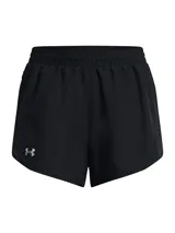 Short Under Armour modelo Fly By 3, color negro, con cintura elástica y logo reflectante de la marca en la pierna.
