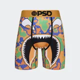 Calzoncillos bóxer de hombre PSD con estampado de boca de monstruo con camuflaje en tonos naranja, azul y verde.