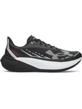 Championes de running Under Armour Velociti Distance, color negro con entresuela blanca y negra, y detalles en plateado y rojo. Cuentan con capellada de malla transpirable y tecnología de amortiguación UA HOVR+.