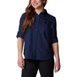 Camisa de manga larga Columbia modelo Silver Ridge 3.0, color azul marino. Presenta cuello clásico, cierre frontal con botones, bolsillos en el pecho y mangas enrollables con lengüetas de ajuste.