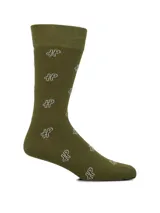 Medias de caña media color verde militar con estampado de monograma gris, confeccionadas con puño suave y elástico.