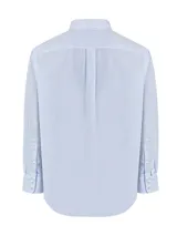 Camisa de manga larga RKF con estampado de cuadros pequeños en tonos celestes y blancos. Presenta cuello button-down, cierre frontal con botones, bolsillo en el pecho con logo bordado y puños con botones. Cuenta con tecnología resistente a las arrugas.