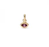 Dije charm bañado en oro amarillo 18k con cristal rosa en forma de ojo.