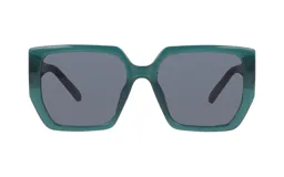 Lentes de sol con armazón cuadrado de acetato en color verde esmeralda y cristales oscuros.