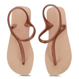 Sandalias Havaianas Flash Urban de diseño abierto con tiras finas texturizadas en color marrón y suela plana beige.
