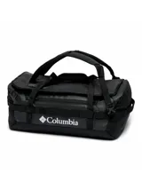 Bolso tipo duffel de 40 litros de capacidad, color negro, con logo de la marca estampado en blanco. Cuenta con múltiples asas de transporte, correas de compresión, compartimento principal amplio y bolsillo exterior con cierre.