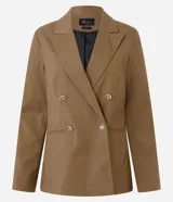 Blazer de sastre estructurado con estampado mini de cuadros, corte recto, cierre cruzado con botones y forro interno.