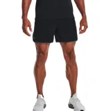 Short deportivo Under Armour HIIT Woven 6, color negro con cintura elástica y cordón interno. Confeccionado en tejido ligero, elástico y absorbente de sudor.