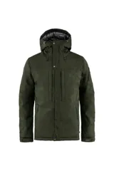 Campera de abrigo color verde militar, con capucha desmontable y relleno sintético.