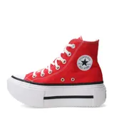 Championes Converse CTAS Lift Double Stack HI de lona roja con plataforma doble blanca y detalles en negro.