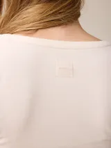 Remera de manga larga color gris, con cuello en V y logo bordado de un pájaro en el pecho.