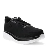 Championes deportivos de hombre con capellada de tejido técnico en color negro, cierre mediante cordones y suela de goma blanca con amortiguación.
