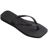 Ojotas Havaianas modelo Slim Square, de color blanco, con tiras finas y diseño de punta cuadrada.