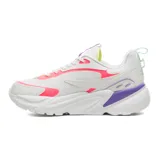 Championes Fila modelo Rt-low, de diseño urbano con base blanca y detalles en colores vibrantes como rosa, violeta y verde menta. Presenta una silueta robusta con suela gruesa y logo de la marca en el lateral y la lengüeta.