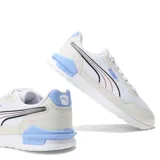 Championes Puma Graviton Mega de mujer, color blanco con detalles en celeste y negro.