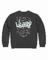 Buzo de algodón con efecto acid wash en color gris oscuro. Presenta un corte oversize y una estampa gráfica en la espalda con tipografía manuscrita y la palabra 'Whatever' en color verde claro.