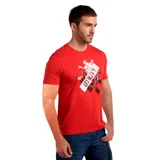 Remera roja de manga corta con cuello redondo y estampado gráfico frontal con la palabra 'UTILITY'.